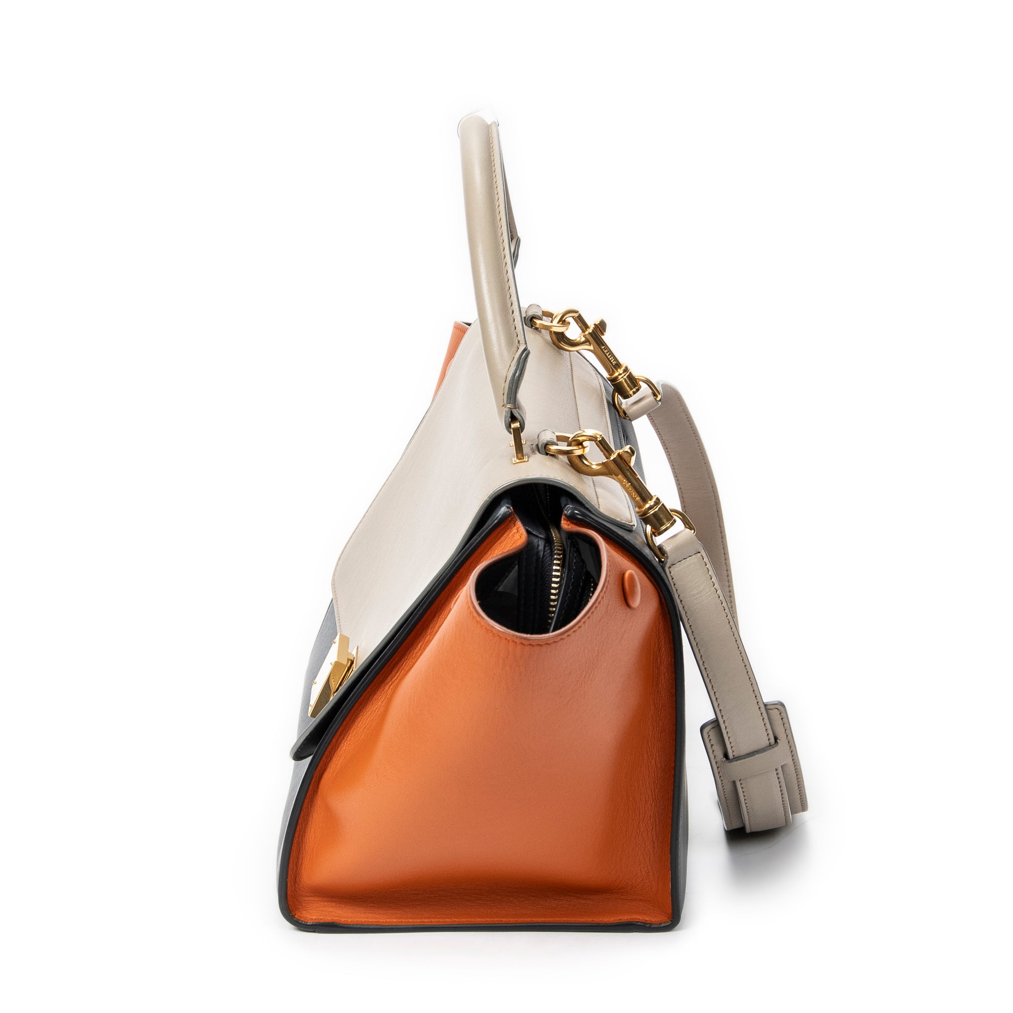 Bolso de Hombro Pequeño Trapecio Tricolor Piel de Becerro Gris