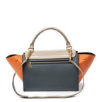 Bolso de Hombro Pequeño Trapecio Tricolor Piel de Becerro Gris