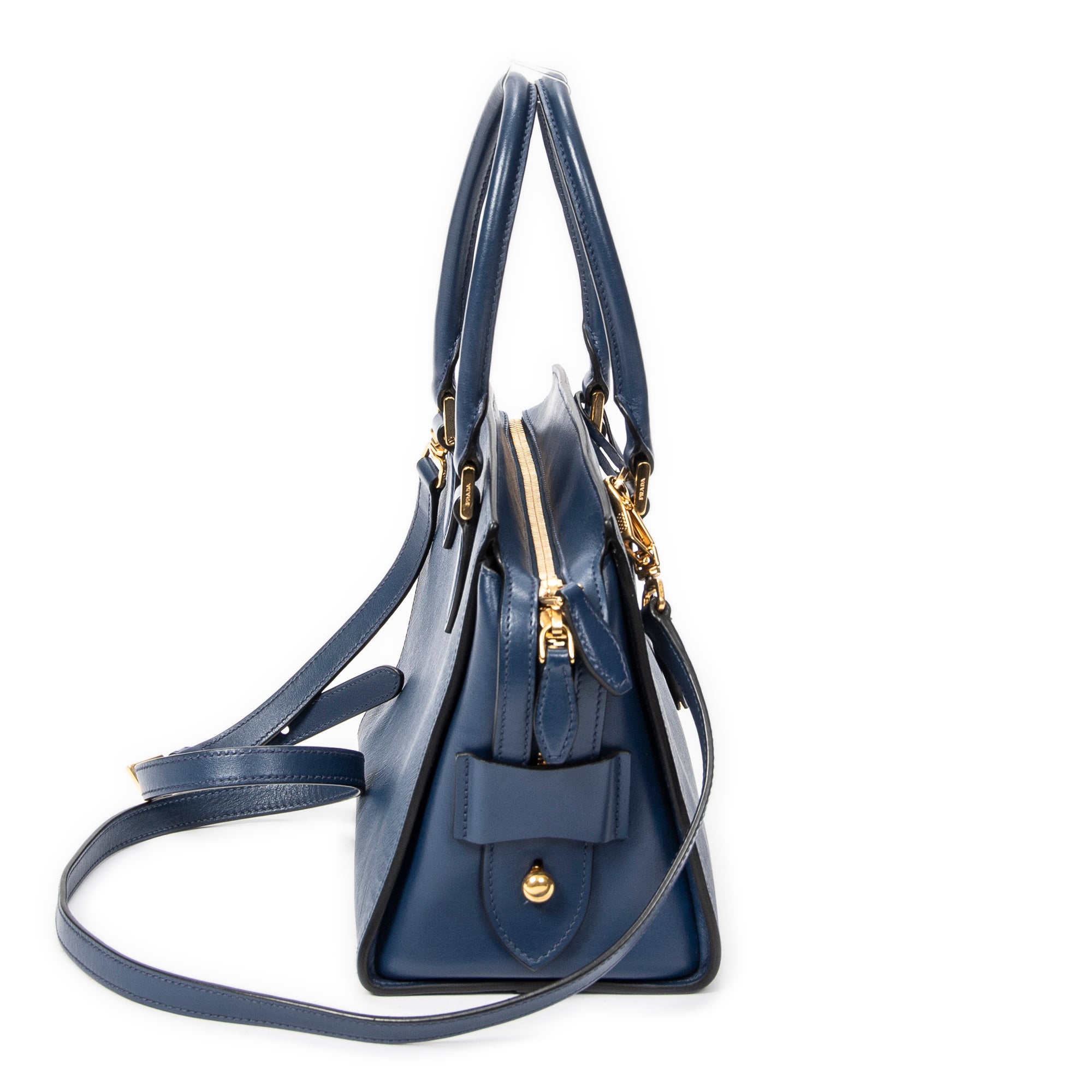 Bolso de Hombro Pequeño Asa Superior Bandolera Piel Saffiano Azul Marino