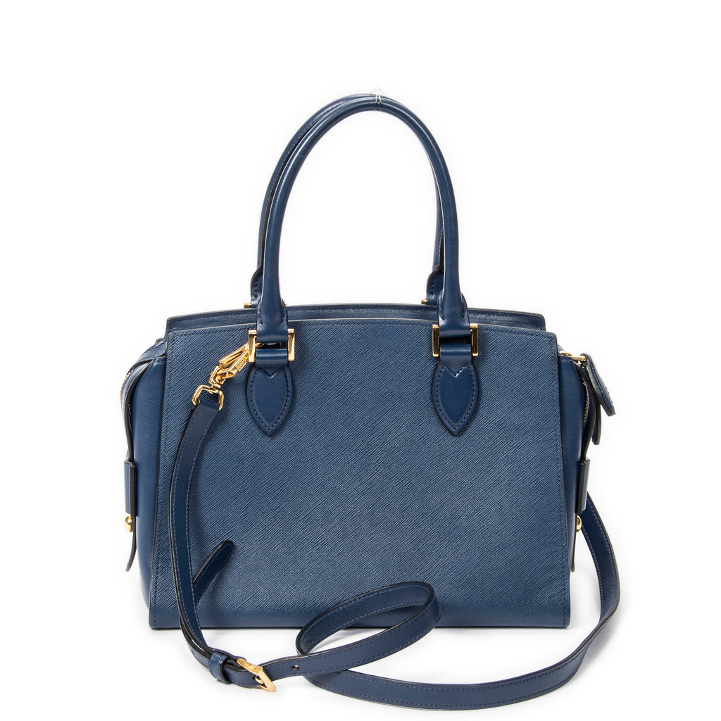Bolso de Hombro Pequeño Asa Superior Bandolera Piel Saffiano Azul Marino