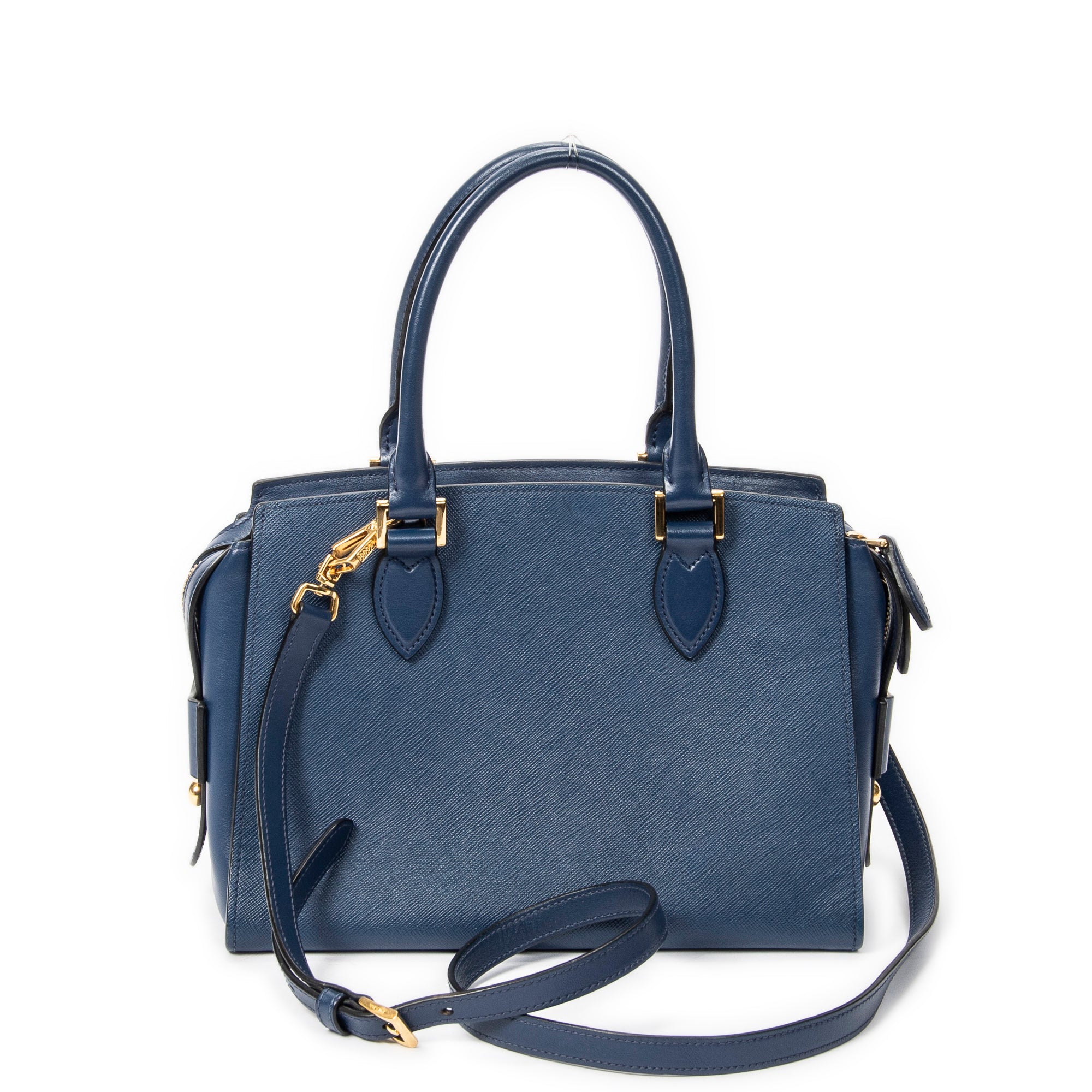 Bolso de Hombro Pequeño Asa Superior Bandolera Piel Saffiano Azul Marino