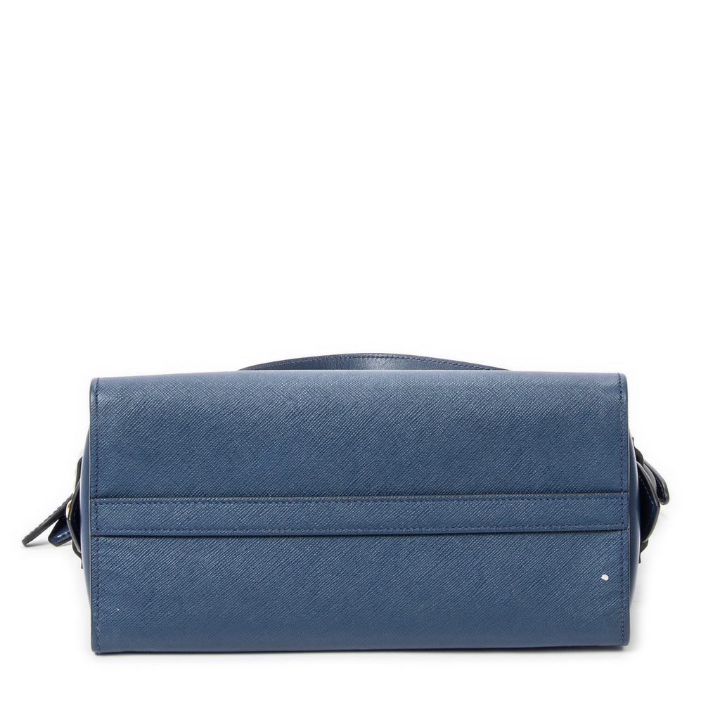 Bolso de Hombro Pequeño Asa Superior Bandolera Piel Saffiano Azul Marino