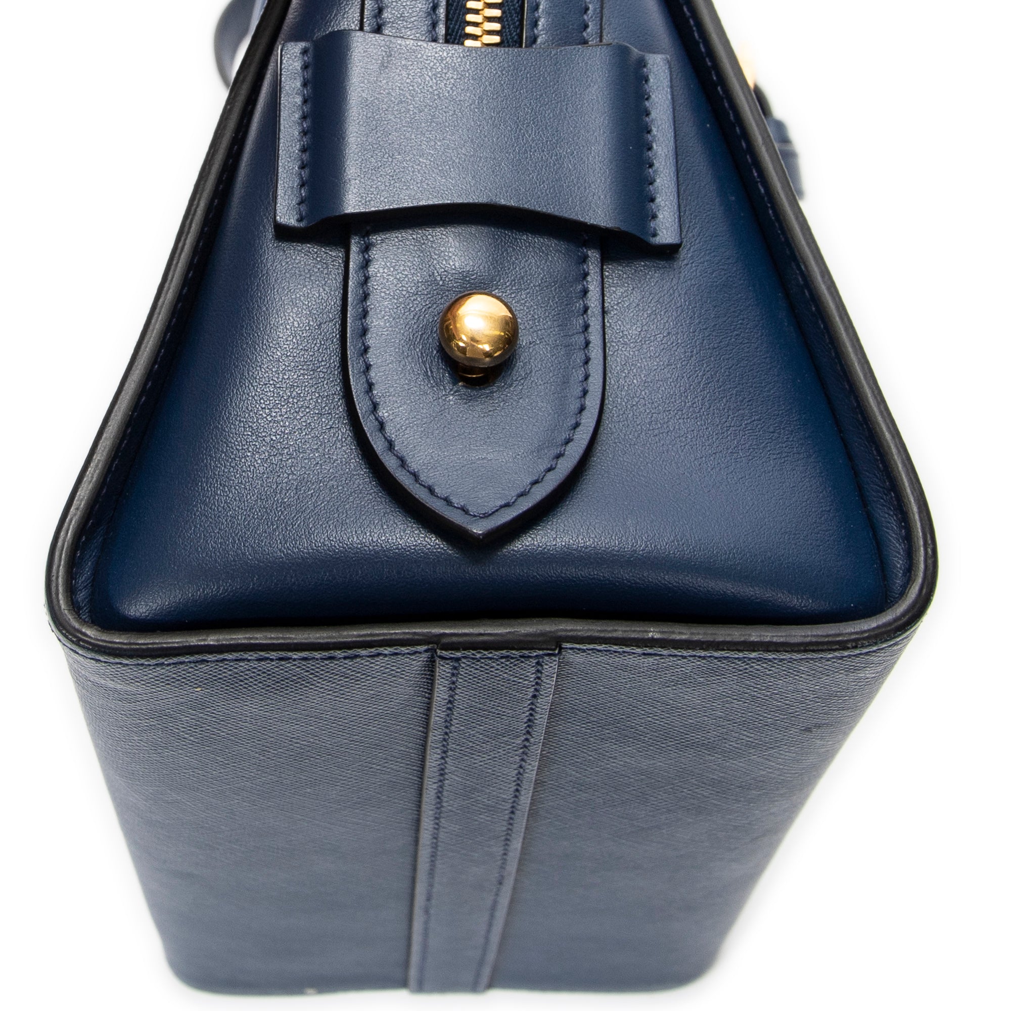 Bolso de Hombro Pequeño Asa Superior Bandolera Piel Saffiano Azul Marino