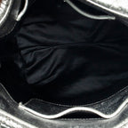 Bolso de mano pequeño con cierre de giro, bolso tote de cuero napa matelassé plateado metalizado