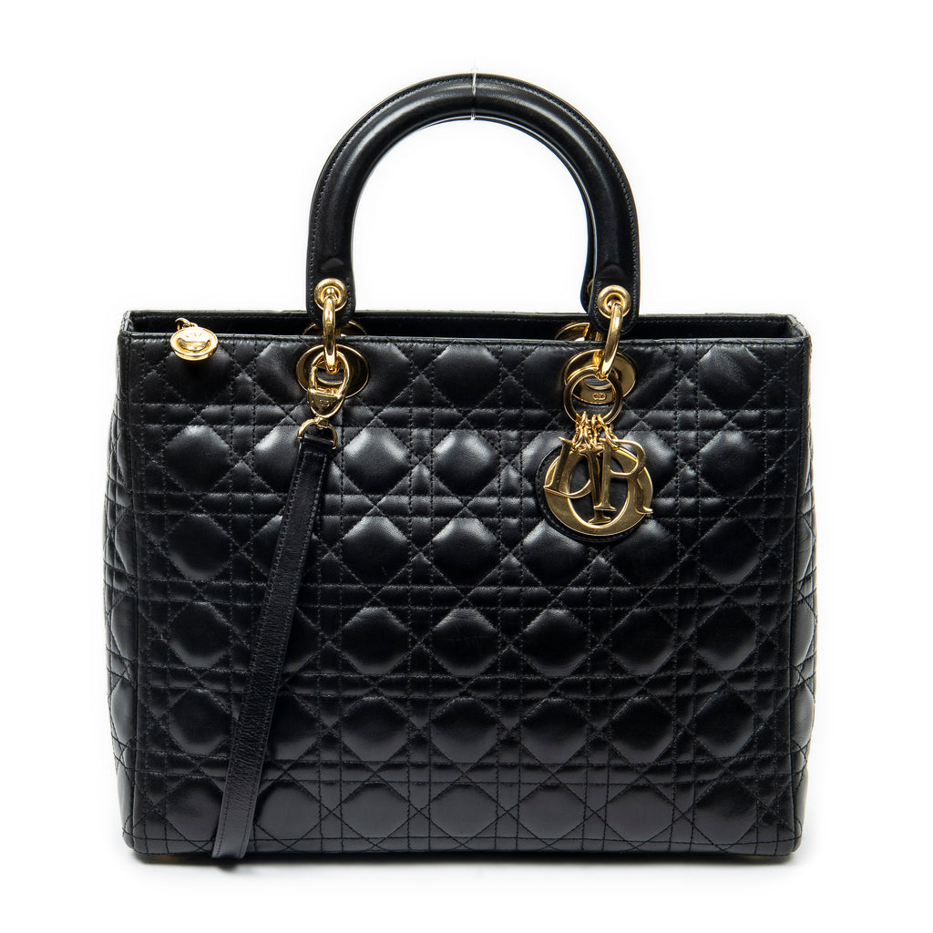 Shoulder Bag Large Lady Dior Zip Black Cannage Lambskin Leather