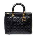 Shoulder Bag Large Lady Dior Zip Black Cannage Lambskin Leather