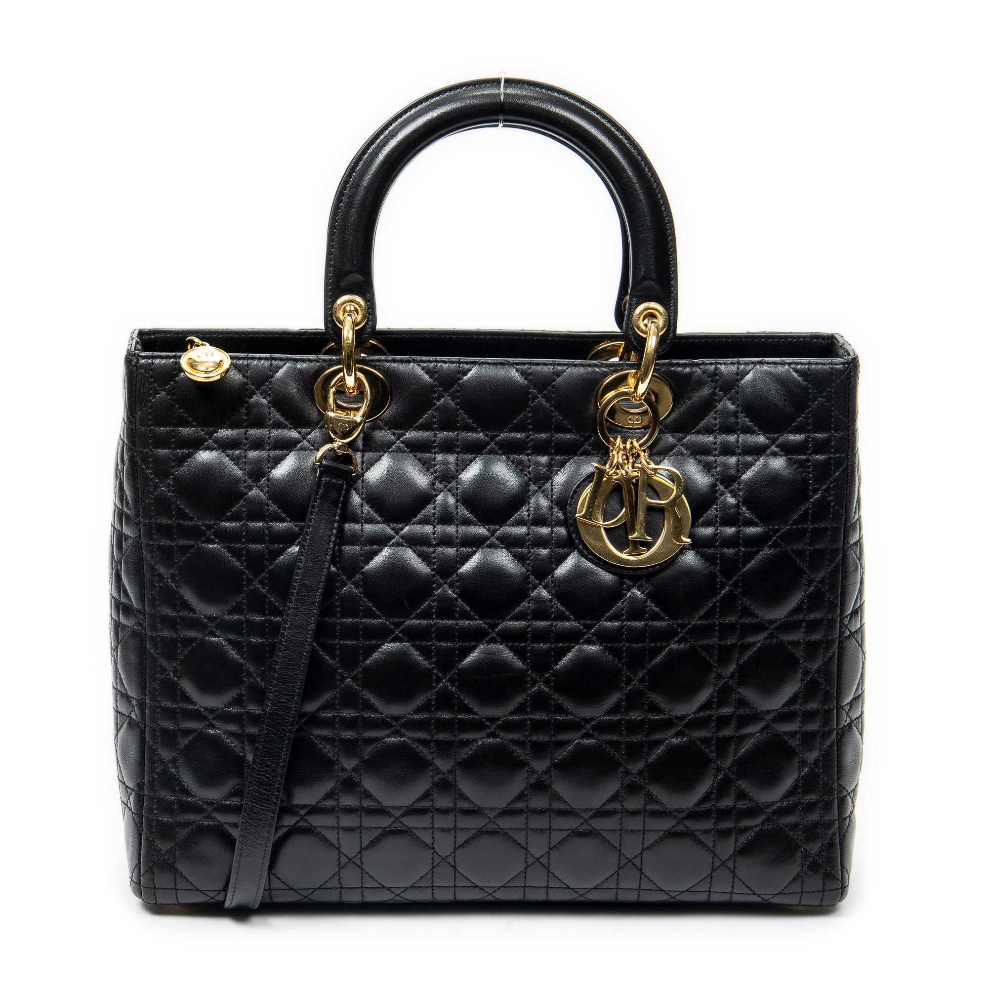 Shoulder Bag Large Lady Dior Zip Black Cannage Lambskin Leather