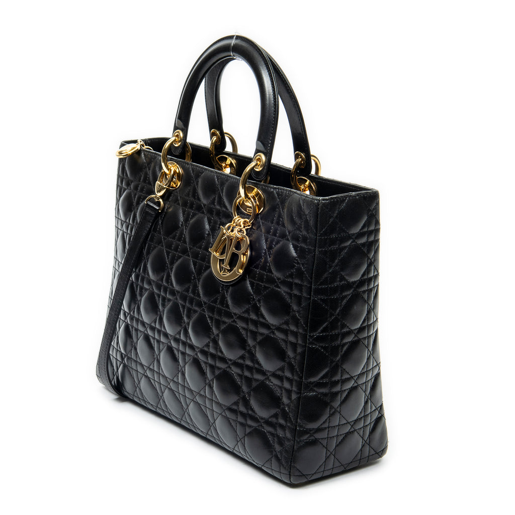 Shoulder Bag Large Lady Dior Zip Black Cannage Lambskin Leather