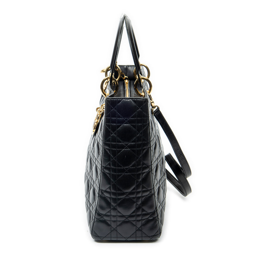 Shoulder Bag Large Lady Dior Zip Black Cannage Lambskin Leather