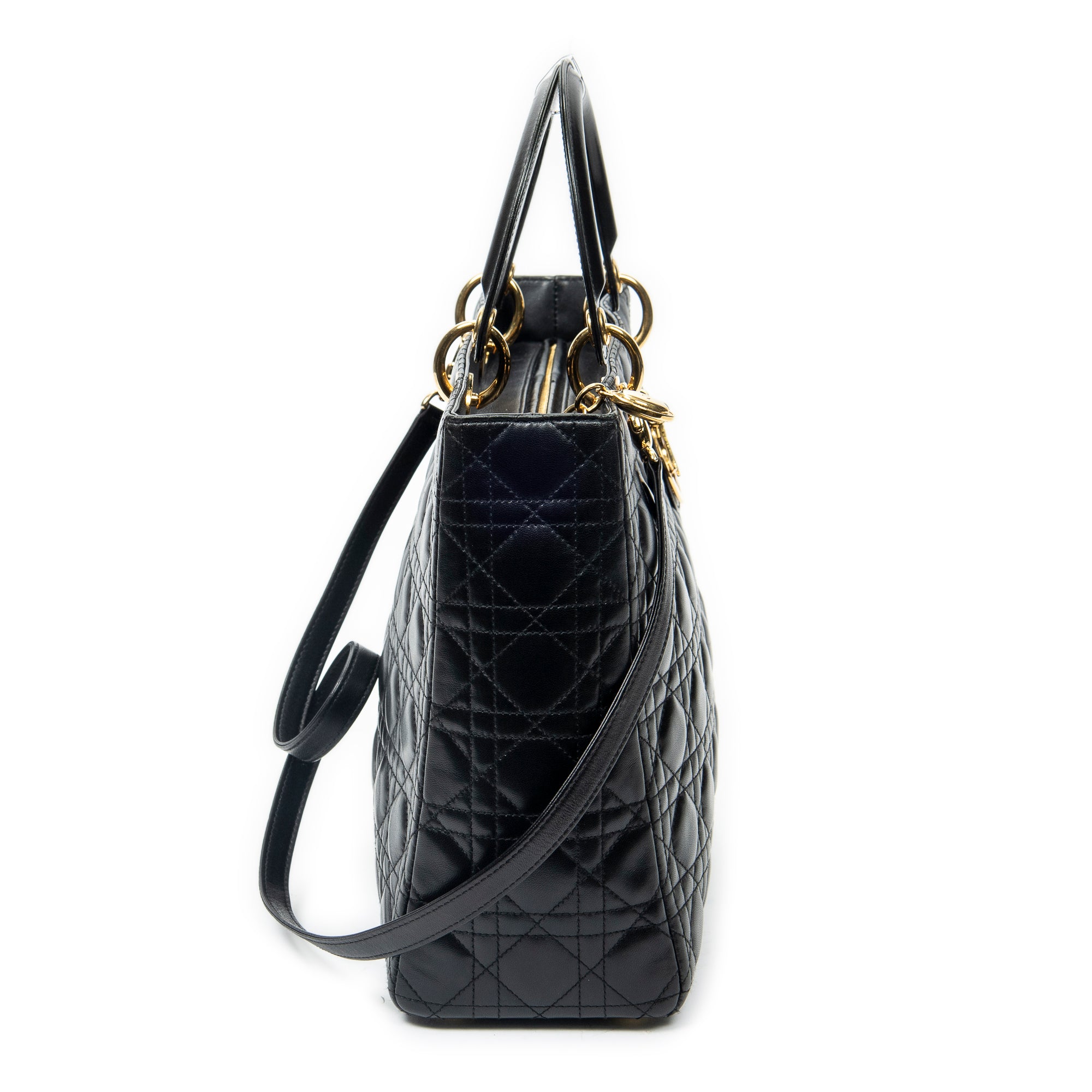 Shoulder Bag Large Lady Dior Zip Black Cannage Lambskin Leather