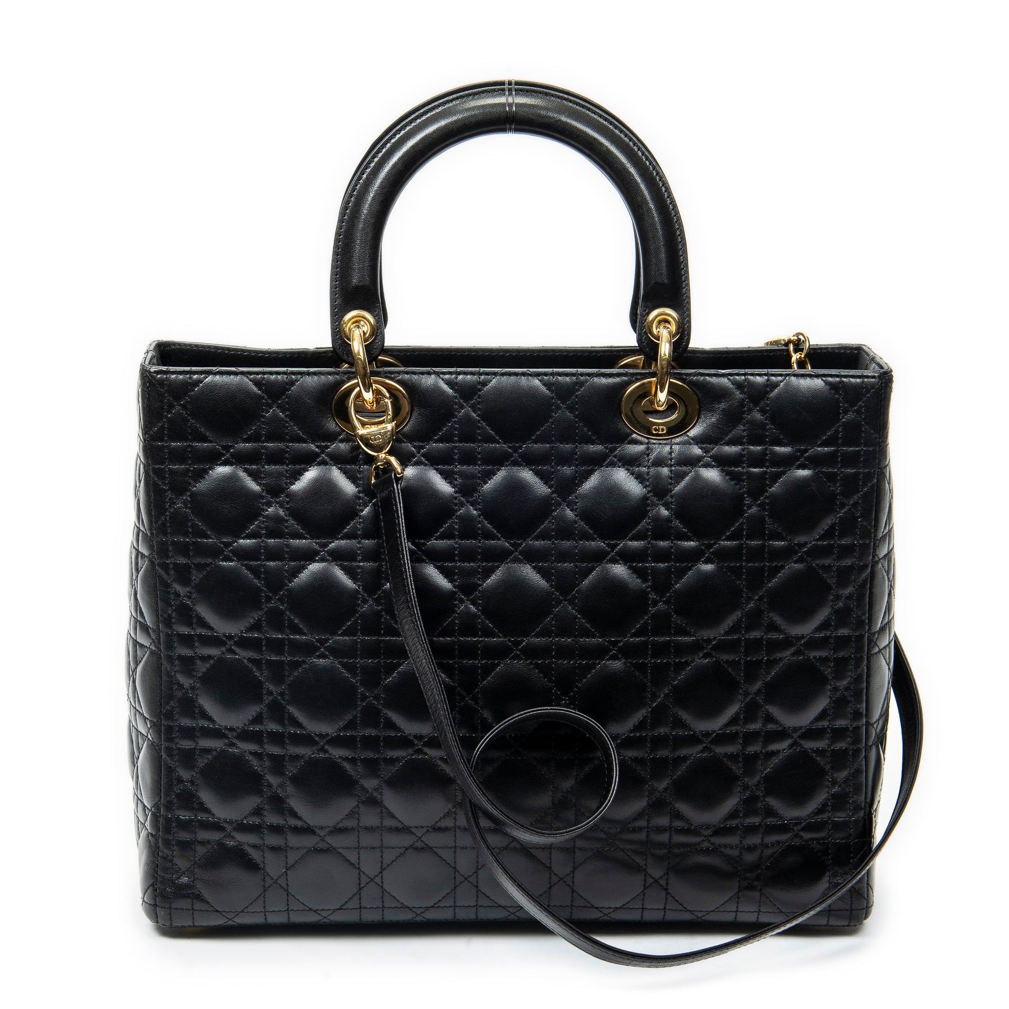 Shoulder Bag Large Lady Dior Zip Black Cannage Lambskin Leather