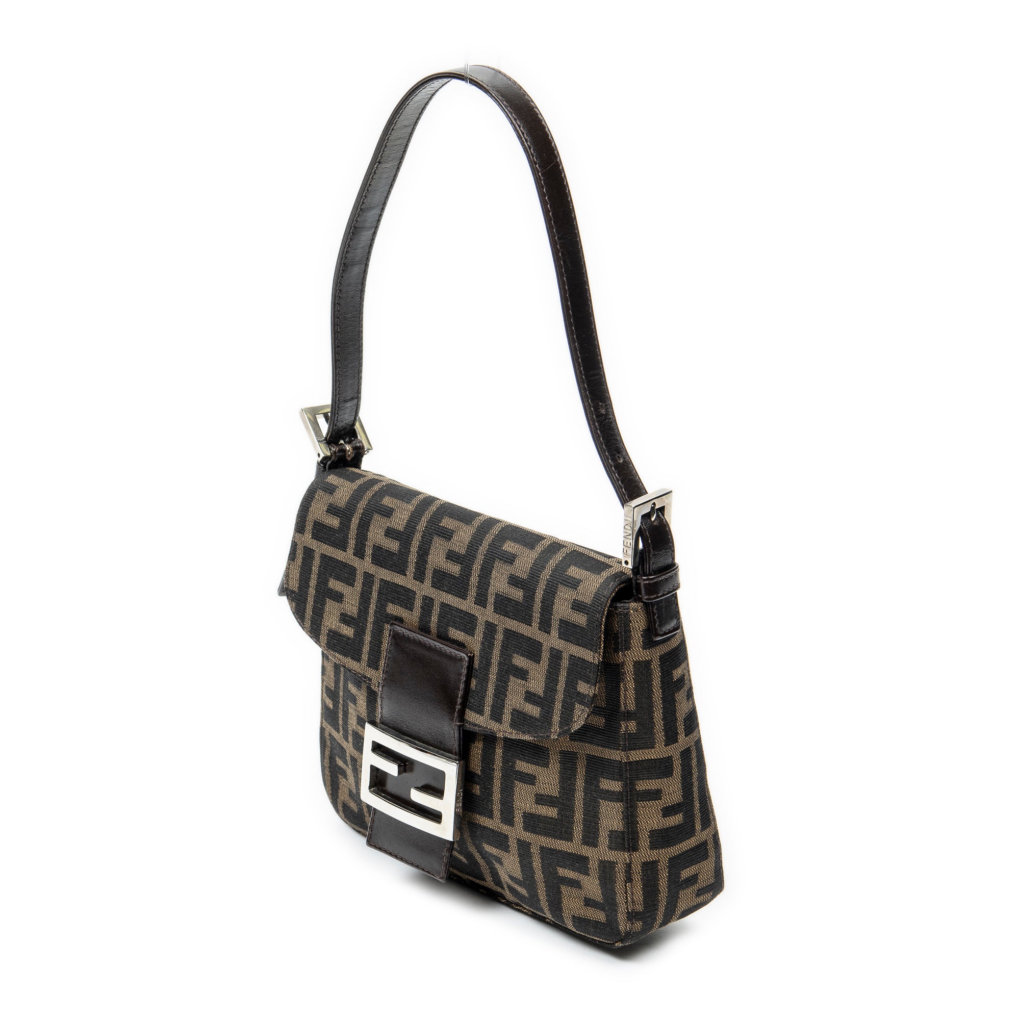 Shoulder Bag Square Flap Tan Zucca Canvas