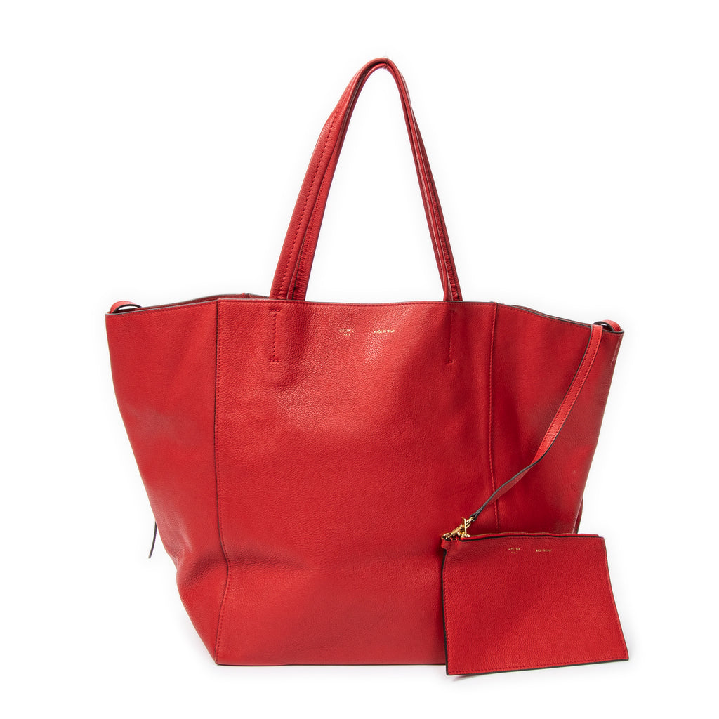 Bolso de Hombro Cabas Phantom Tote Piel de Becerro Granulada Roja