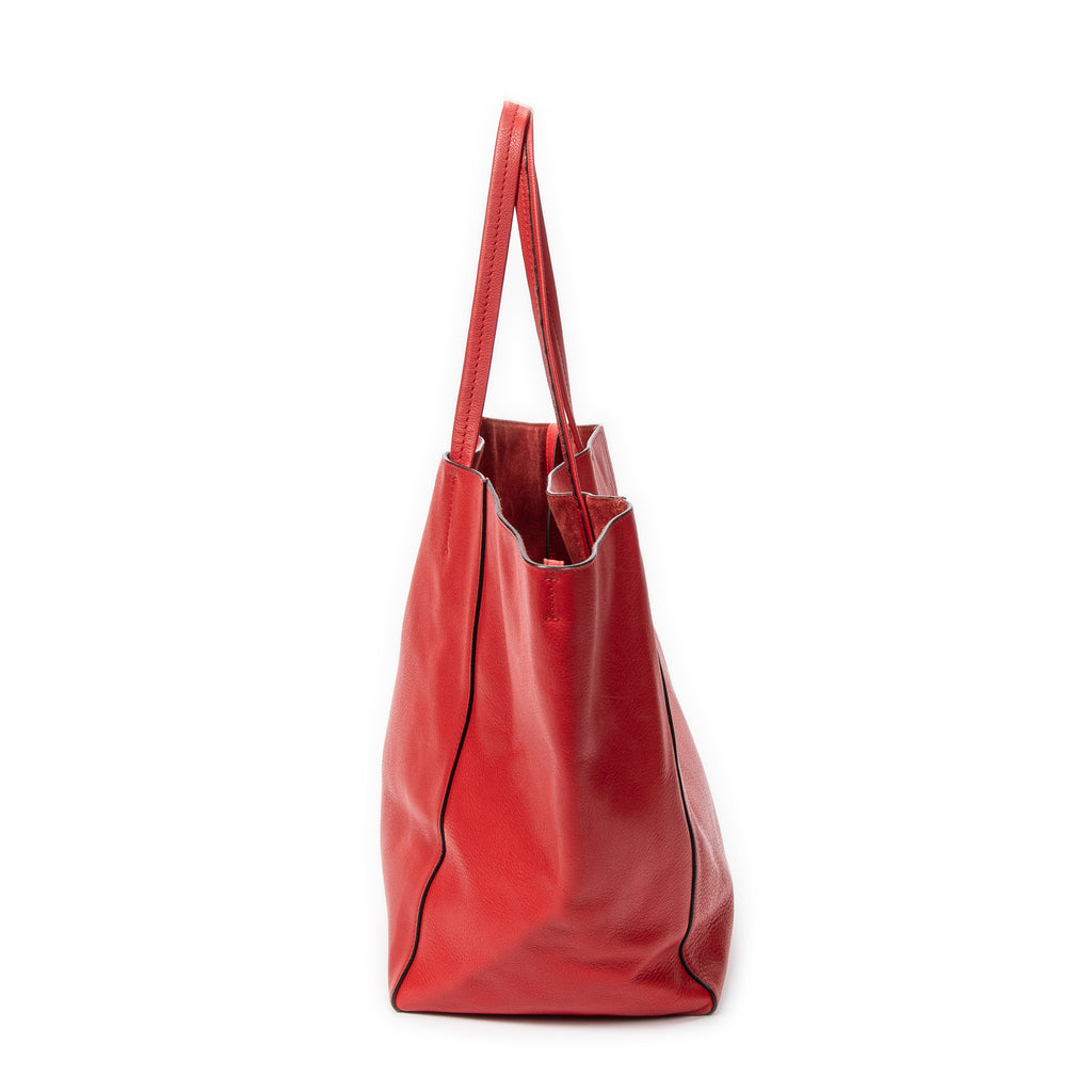 Bolso de Hombro Cabas Phantom Tote Piel de Becerro Granulada Roja