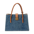 Bolso de hombro convertible con cierre de botón azul de mezclilla de lona