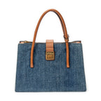 Bolso de hombro convertible con cierre de botón azul de mezclilla de lona