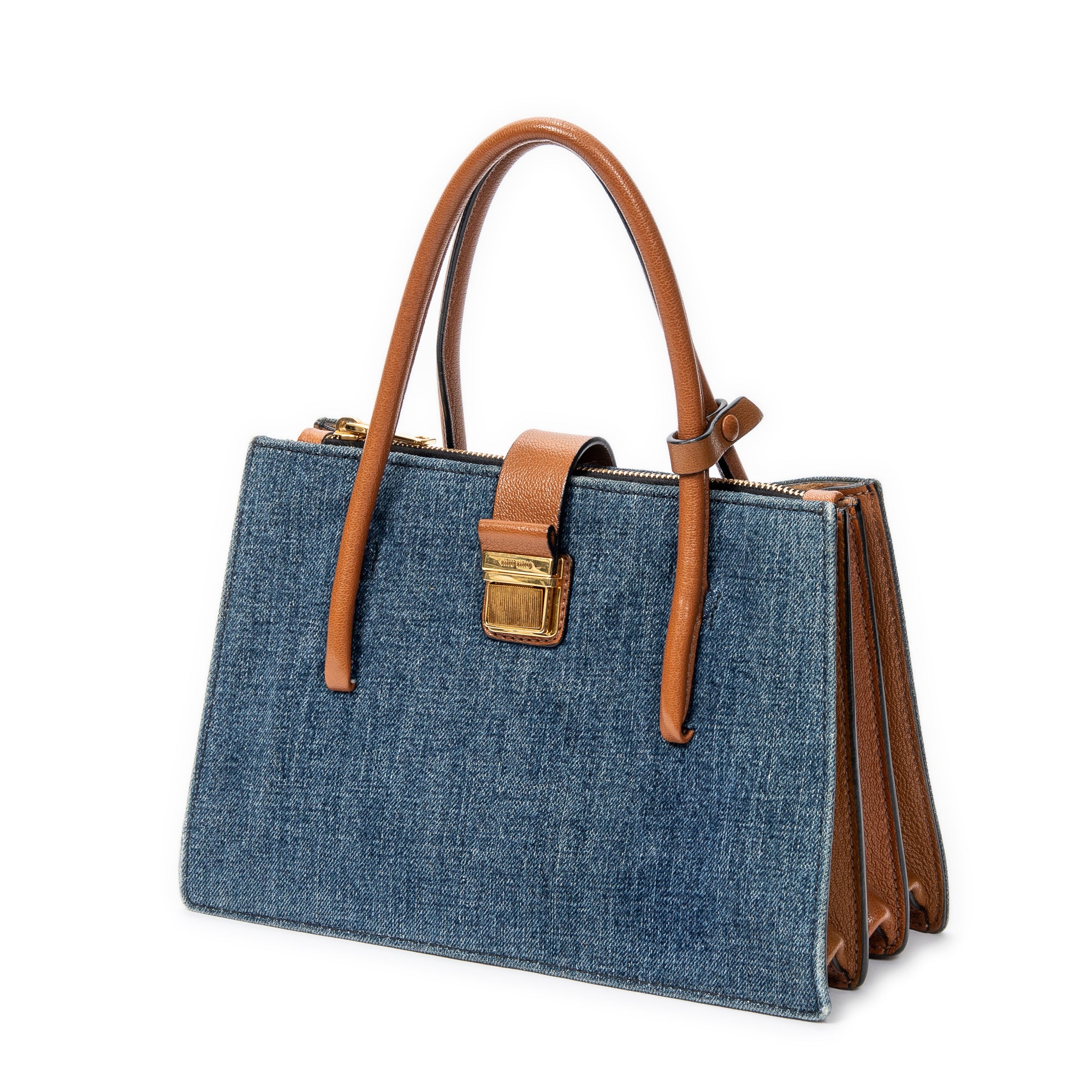 Shoulder Bag Pushlock Convertible Tote Blue Denim Denim Canvas