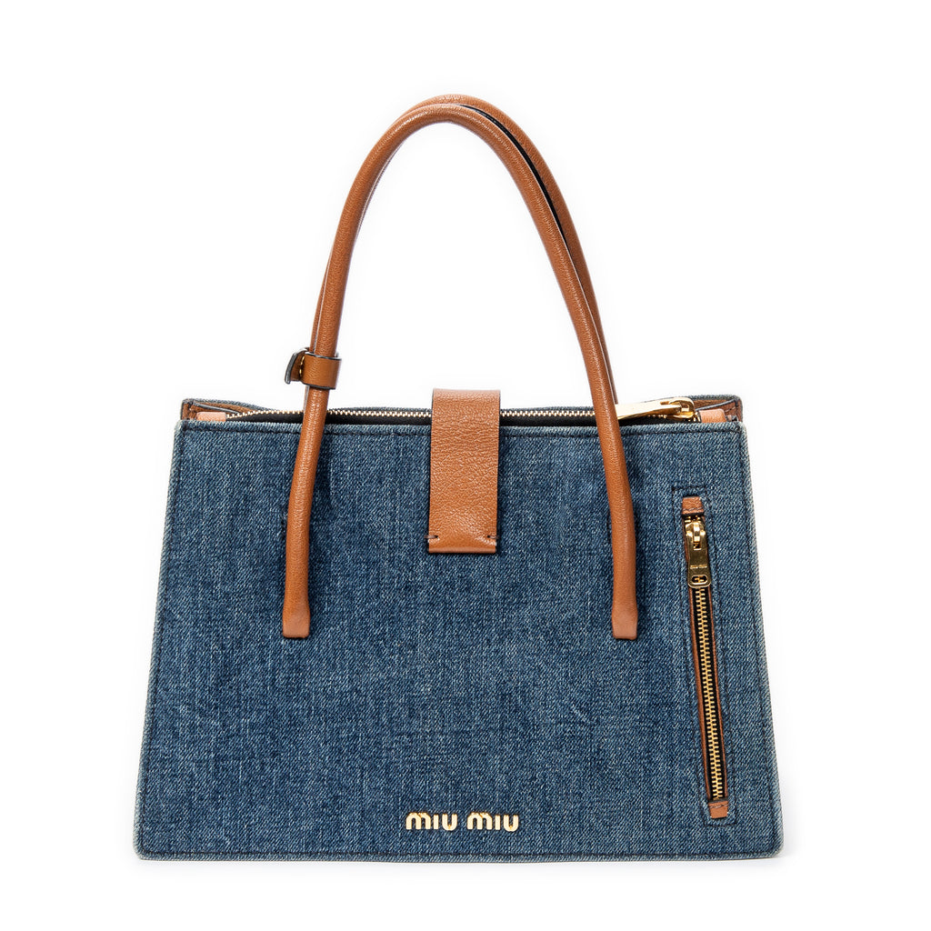 Bolso de hombro convertible con cierre de botón azul de mezclilla de lona