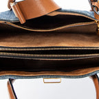 Bolso de hombro convertible con cierre de botón azul de mezclilla de lona