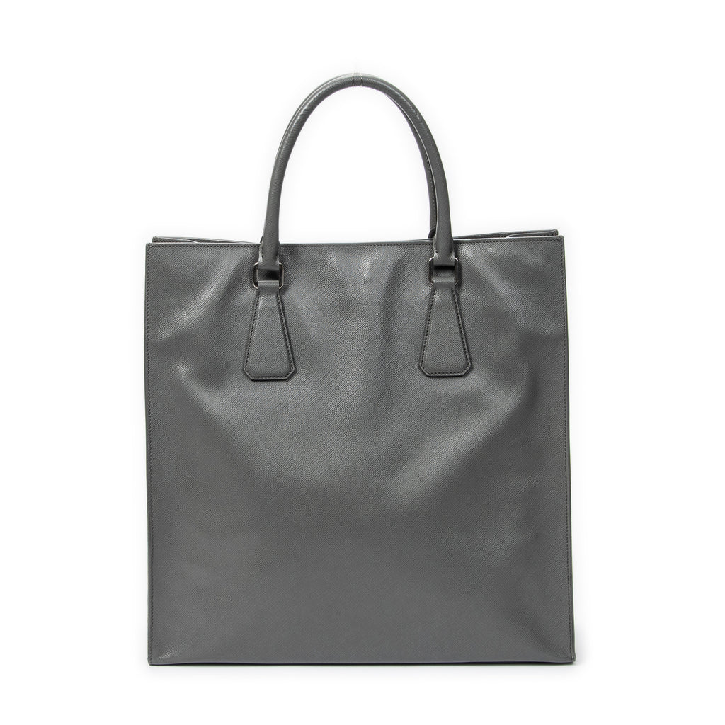 Shoulder Bag Vertical Business Tote Grey Saffiano Leather
