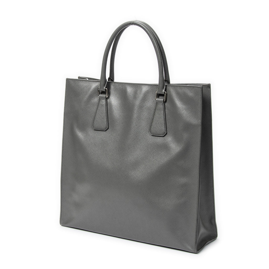 Shoulder Bag Vertical Business Tote Grey Saffiano Leather