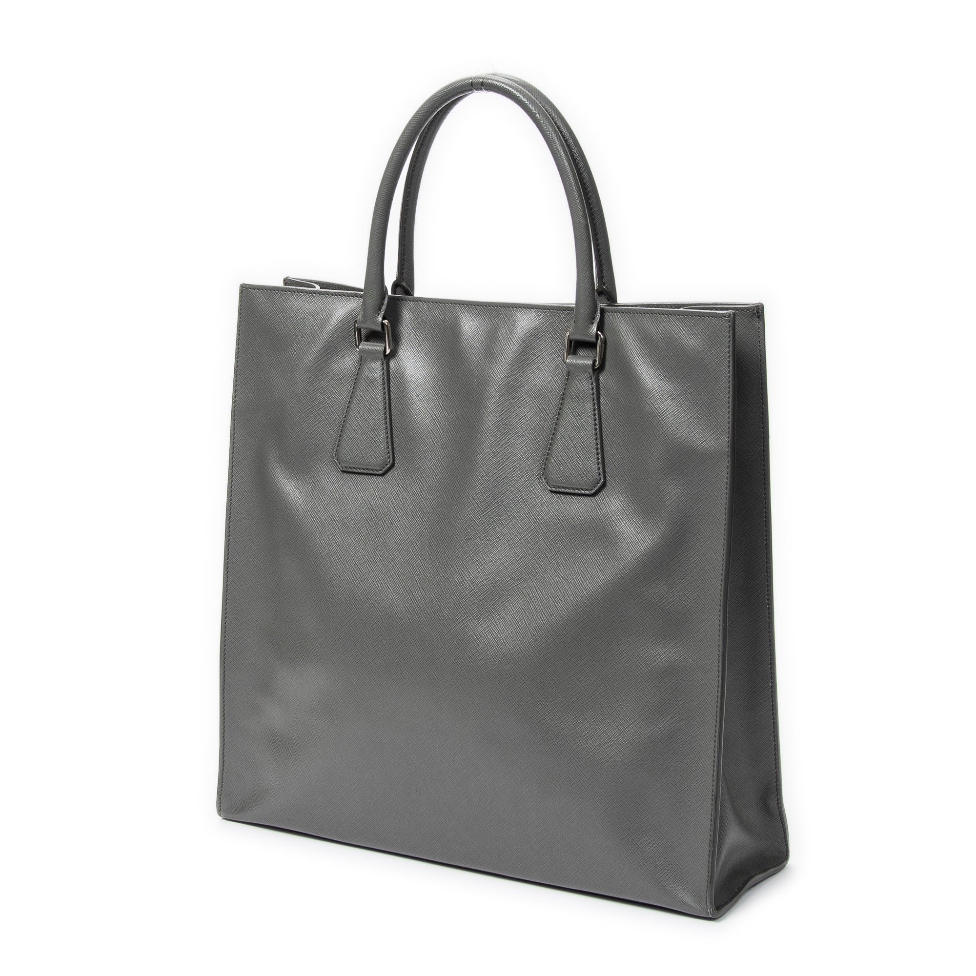 Shoulder Bag Vertical Business Tote Grey Saffiano Leather