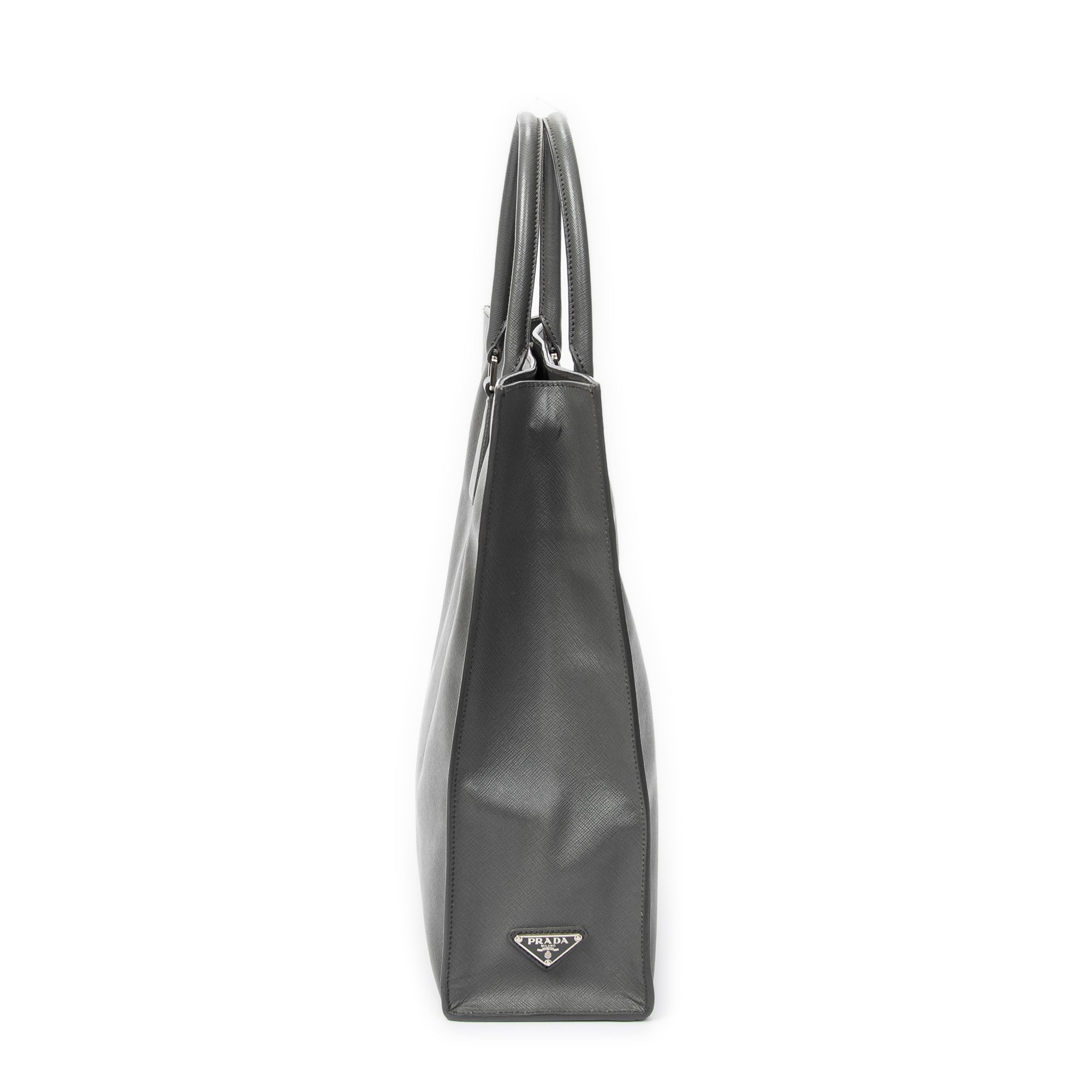 Shoulder Bag Vertical Business Tote Grey Saffiano Leather