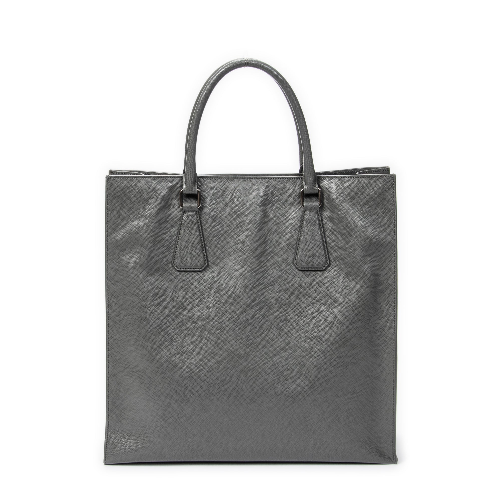 Shoulder Bag Vertical Business Tote Grey Saffiano Leather