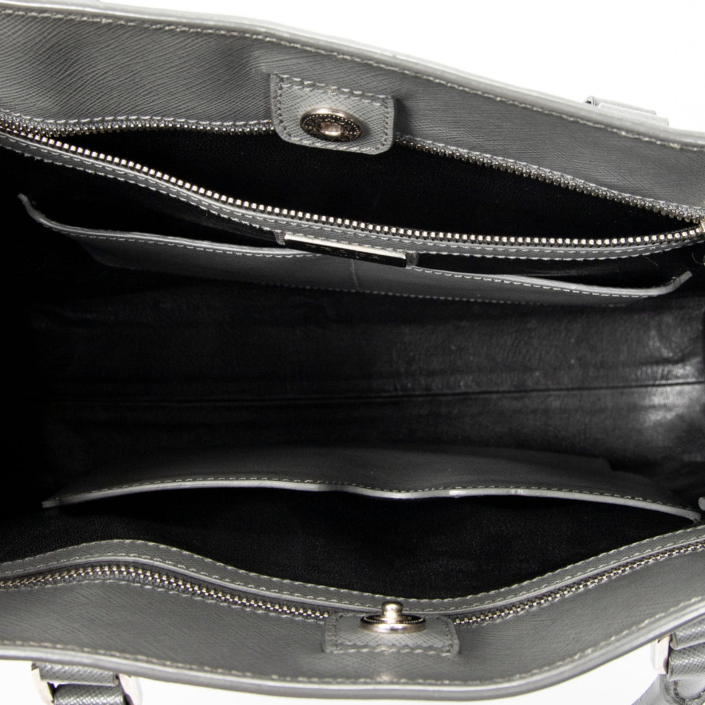 Shoulder Bag Vertical Business Tote Grey Saffiano Leather
