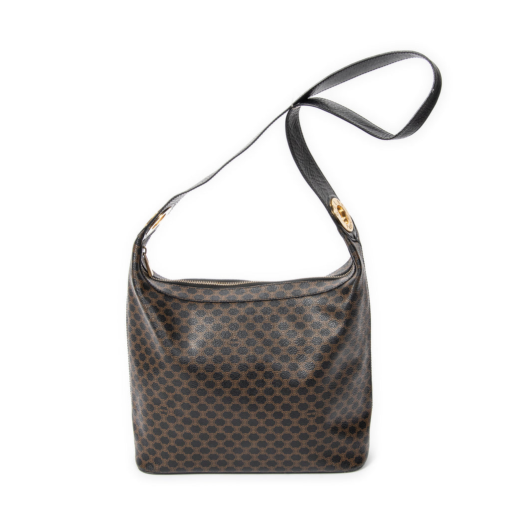 Shoulder Bag Vintage Shoulder Zip Hobo Brown Macadam Coated Canvas