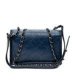 Shoulder Bag CC Single Flap Navy Quilted Crumpled Calfskin Leather