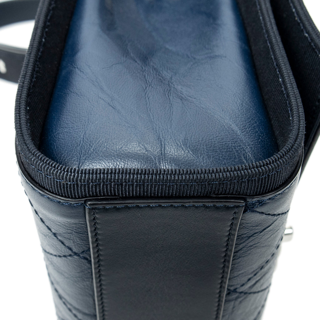 Shoulder Bag CC Single Flap Navy Quilted Crumpled Calfskin Leather