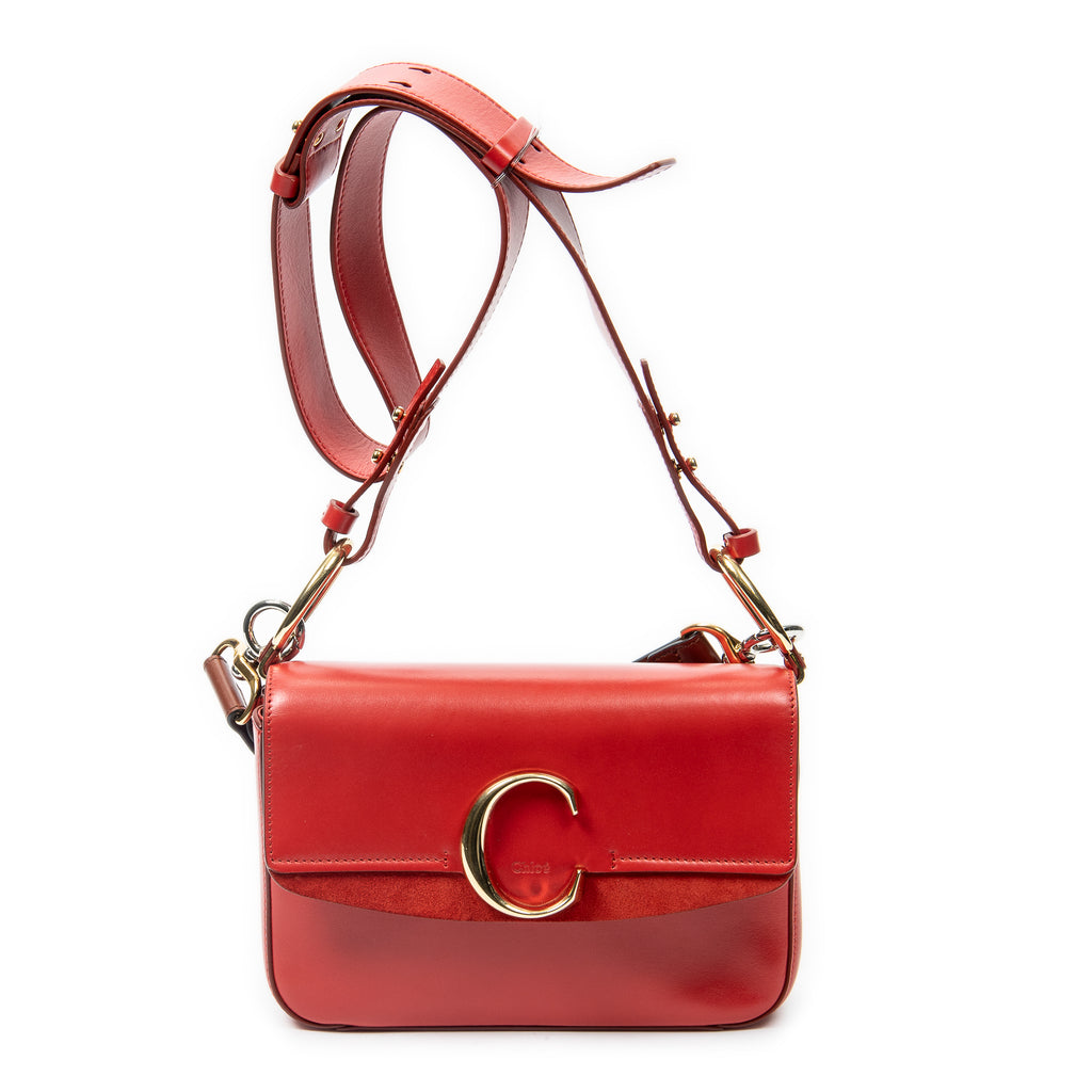 Shoulder Bag C Double Carry Bag Red Calfskin Leather