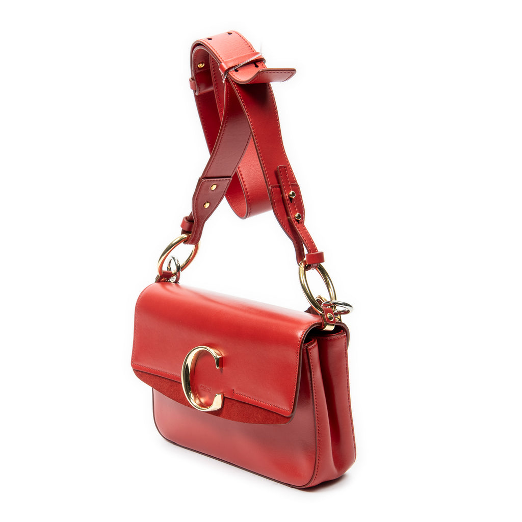 Shoulder Bag C Double Carry Bag Red Calfskin Leather
