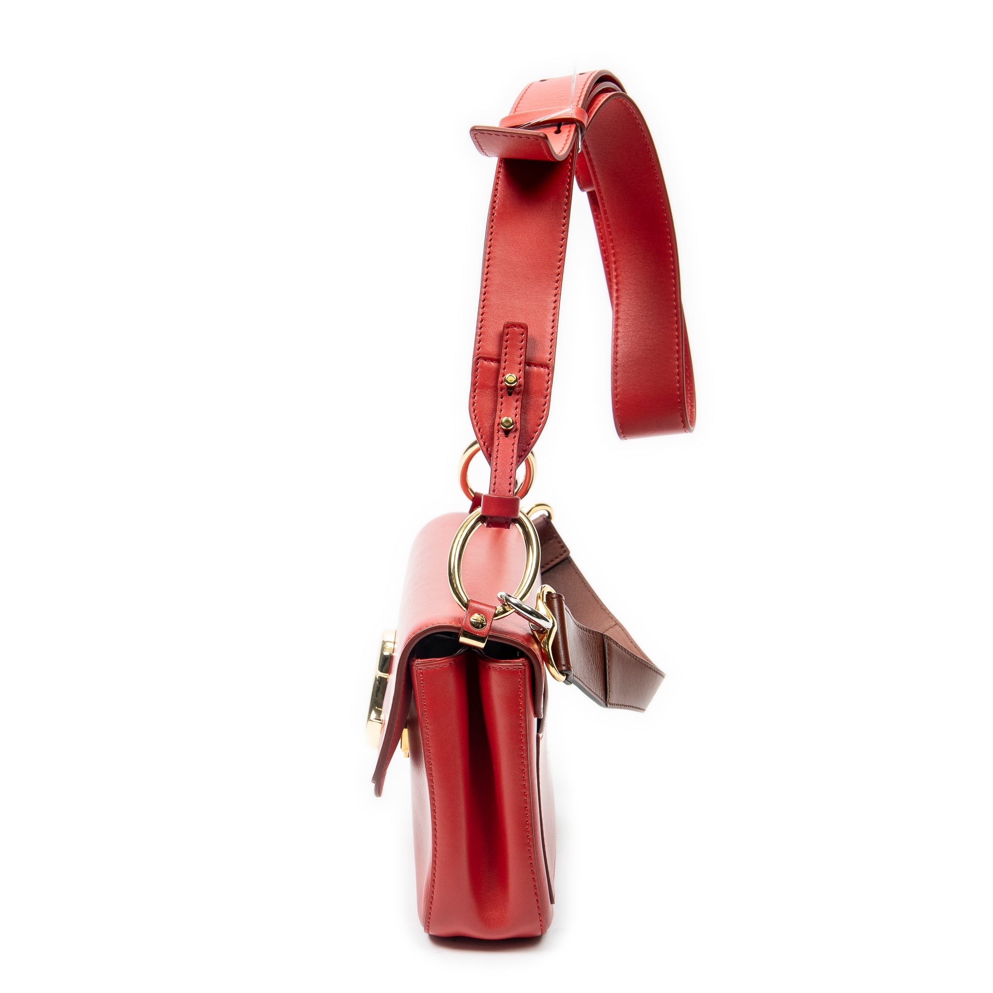 Shoulder Bag C Double Carry Bag Red Calfskin Leather