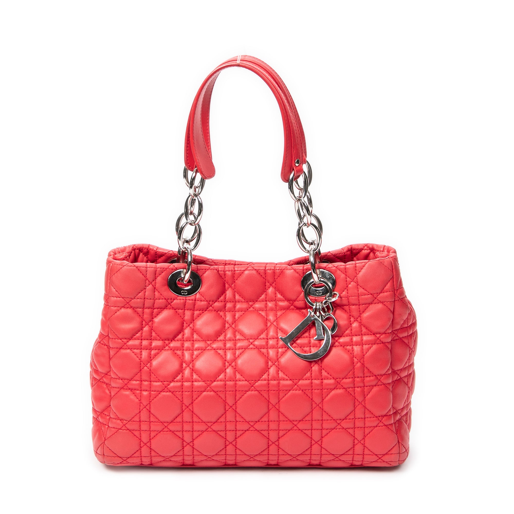 Shoulder Bag Small Soft Shopping Tote Red Cannage Lambskin Leather