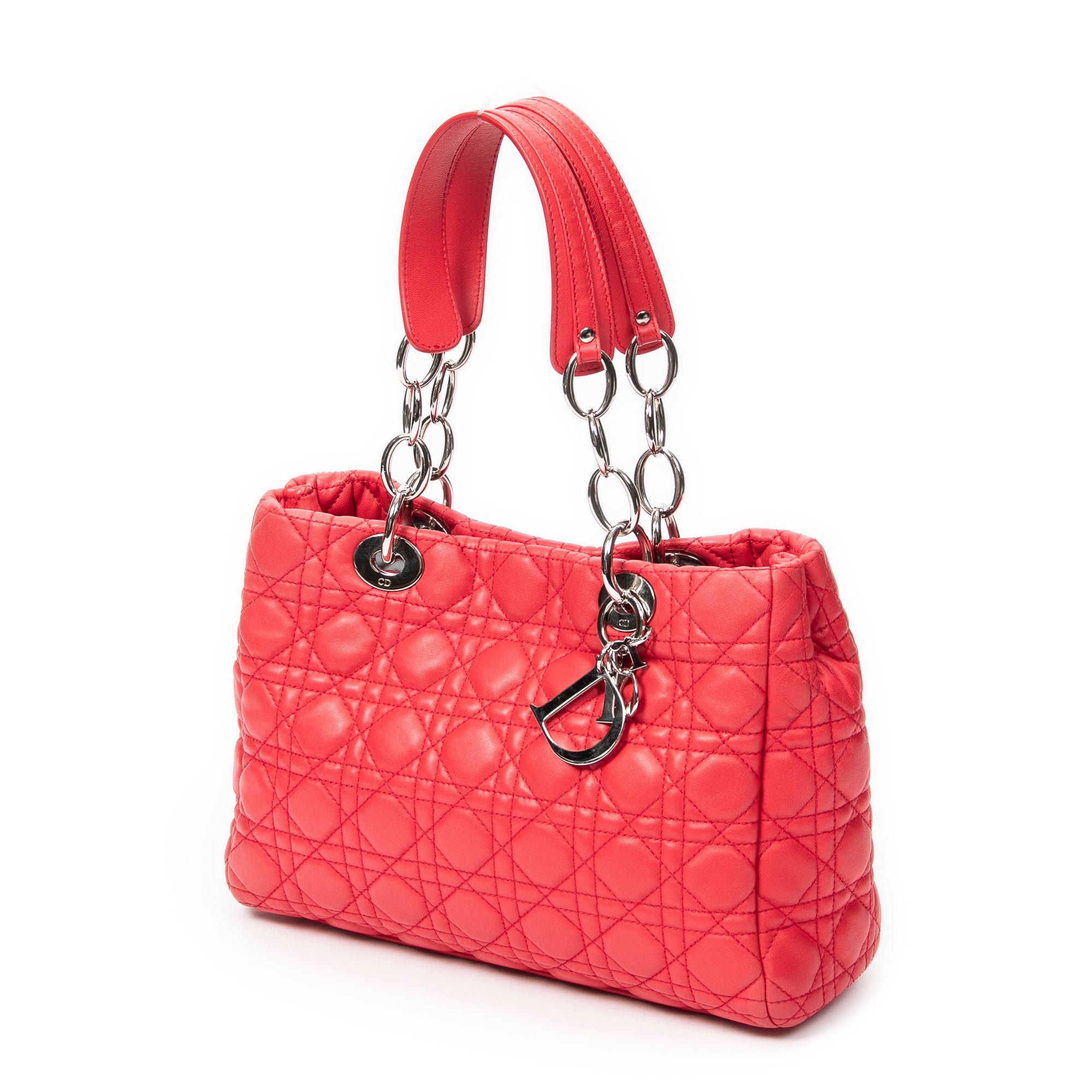 Shoulder Bag Small Soft Shopping Tote Red Cannage Lambskin Leather