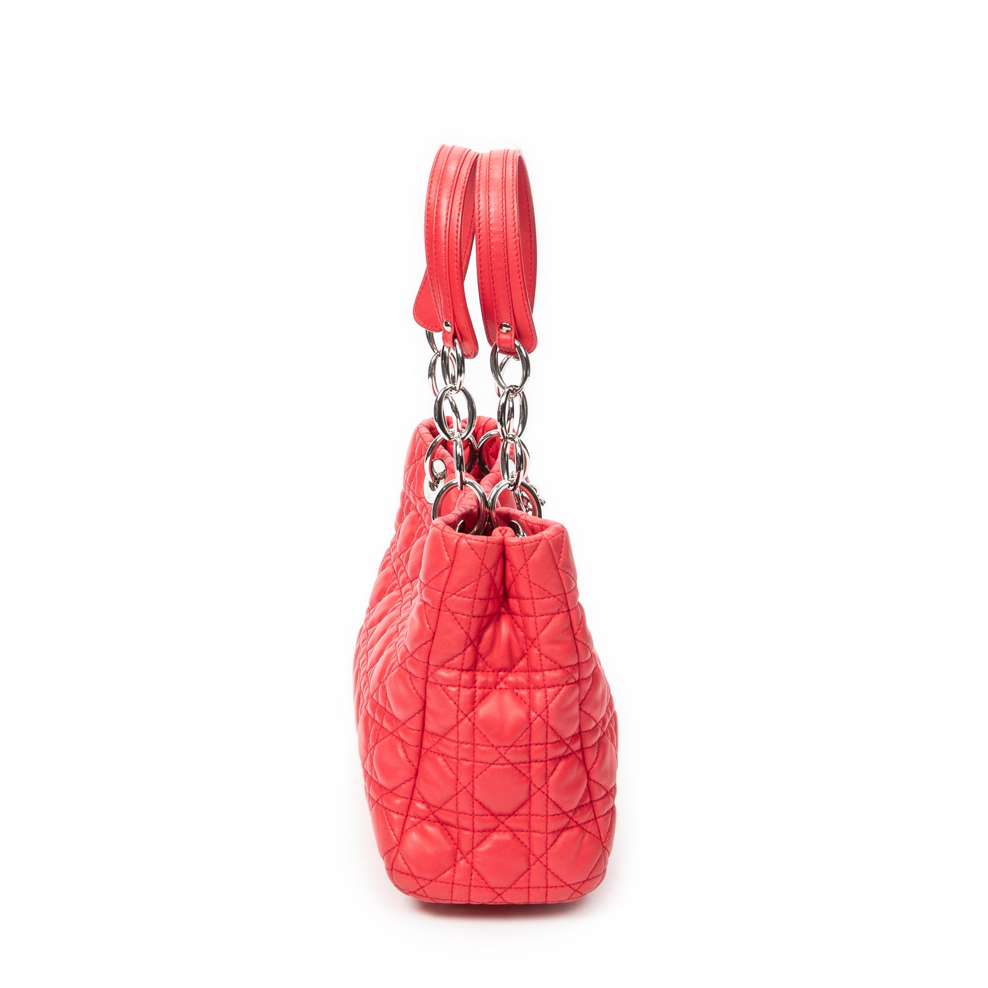 Shoulder Bag Small Soft Shopping Tote Red Cannage Lambskin Leather