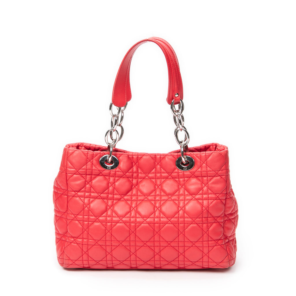 Shoulder Bag Small Soft Shopping Tote Red Cannage Lambskin Leather