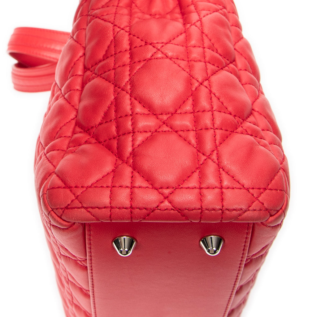 Shoulder Bag Small Soft Shopping Tote Red Cannage Lambskin Leather
