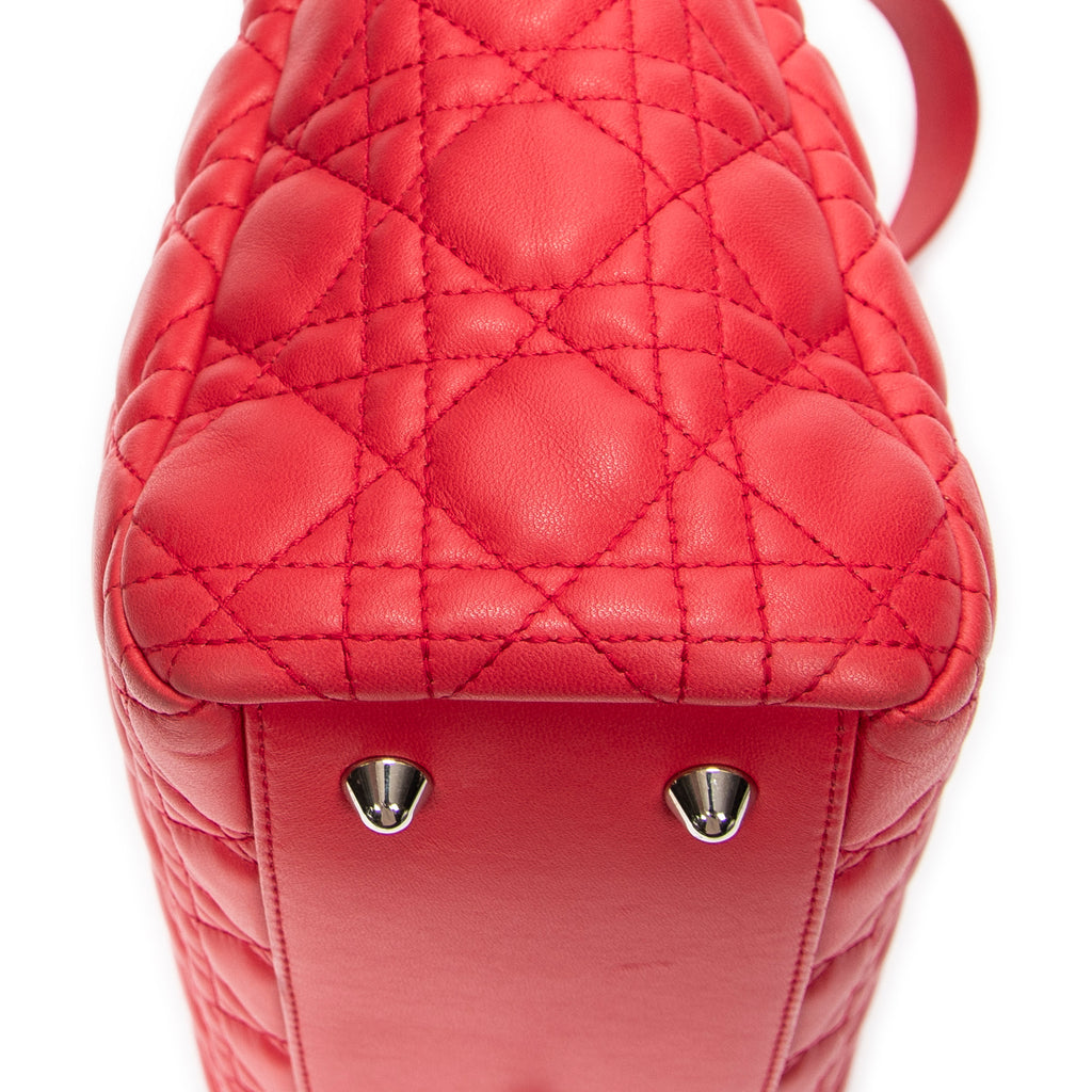 Shoulder Bag Small Soft Shopping Tote Red Cannage Lambskin Leather