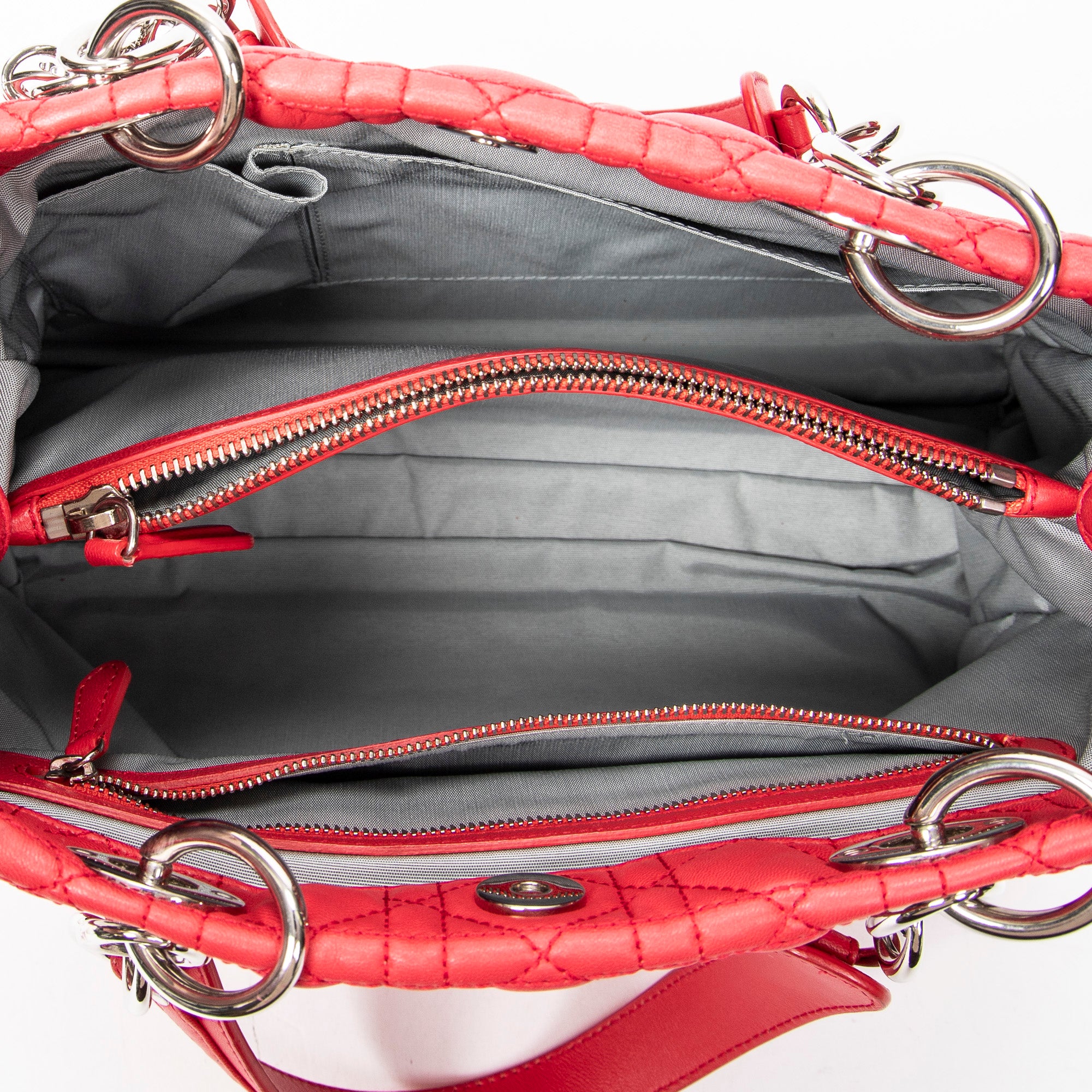 Shoulder Bag Small Soft Shopping Tote Red Cannage Lambskin Leather