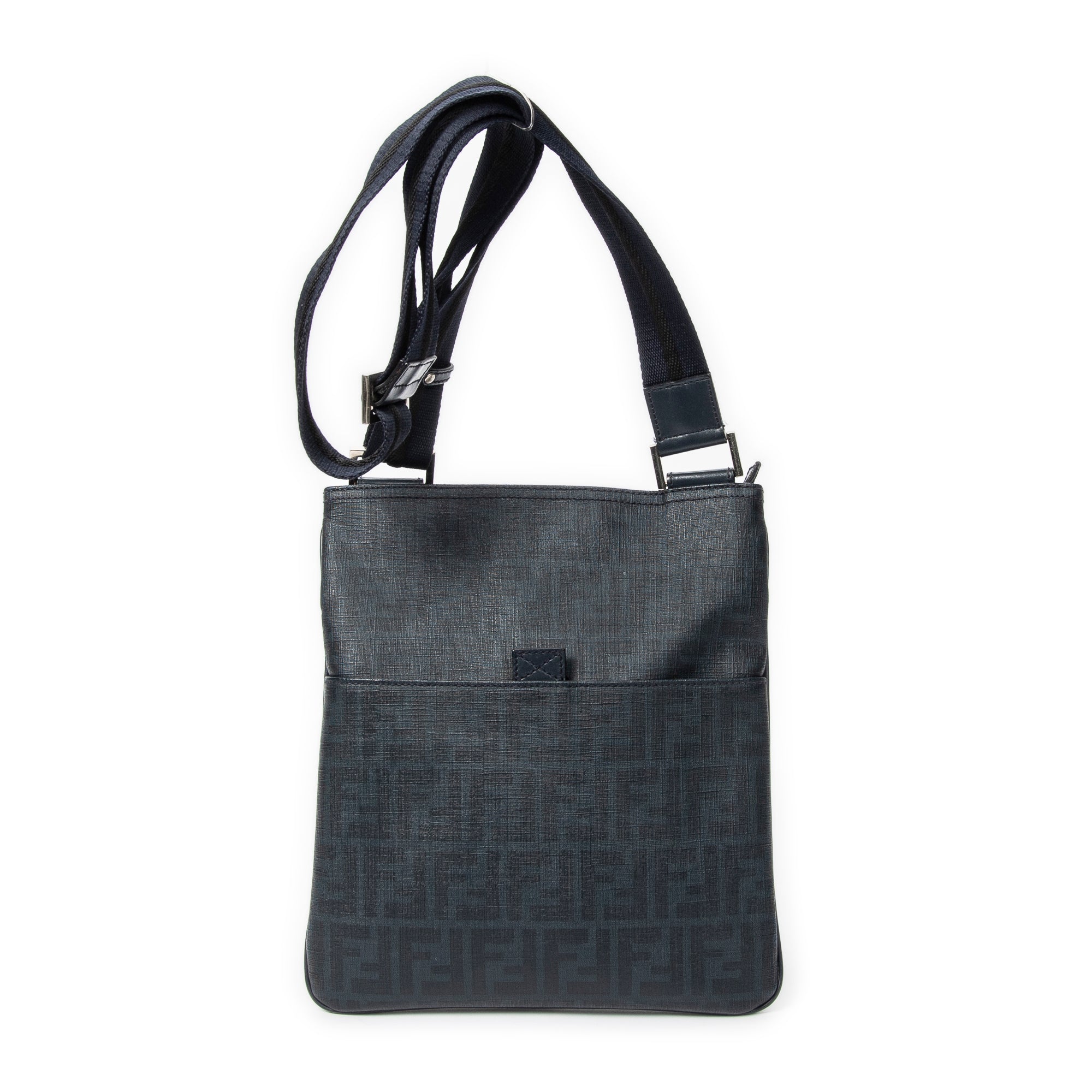 Shoulder Bag Slip Pocket Flat Messenger Navy Zucca Coated Canvas