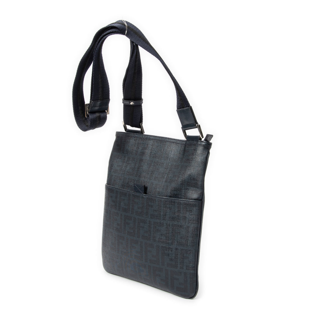 Shoulder Bag Slip Pocket Flat Messenger Navy Zucca Coated Canvas