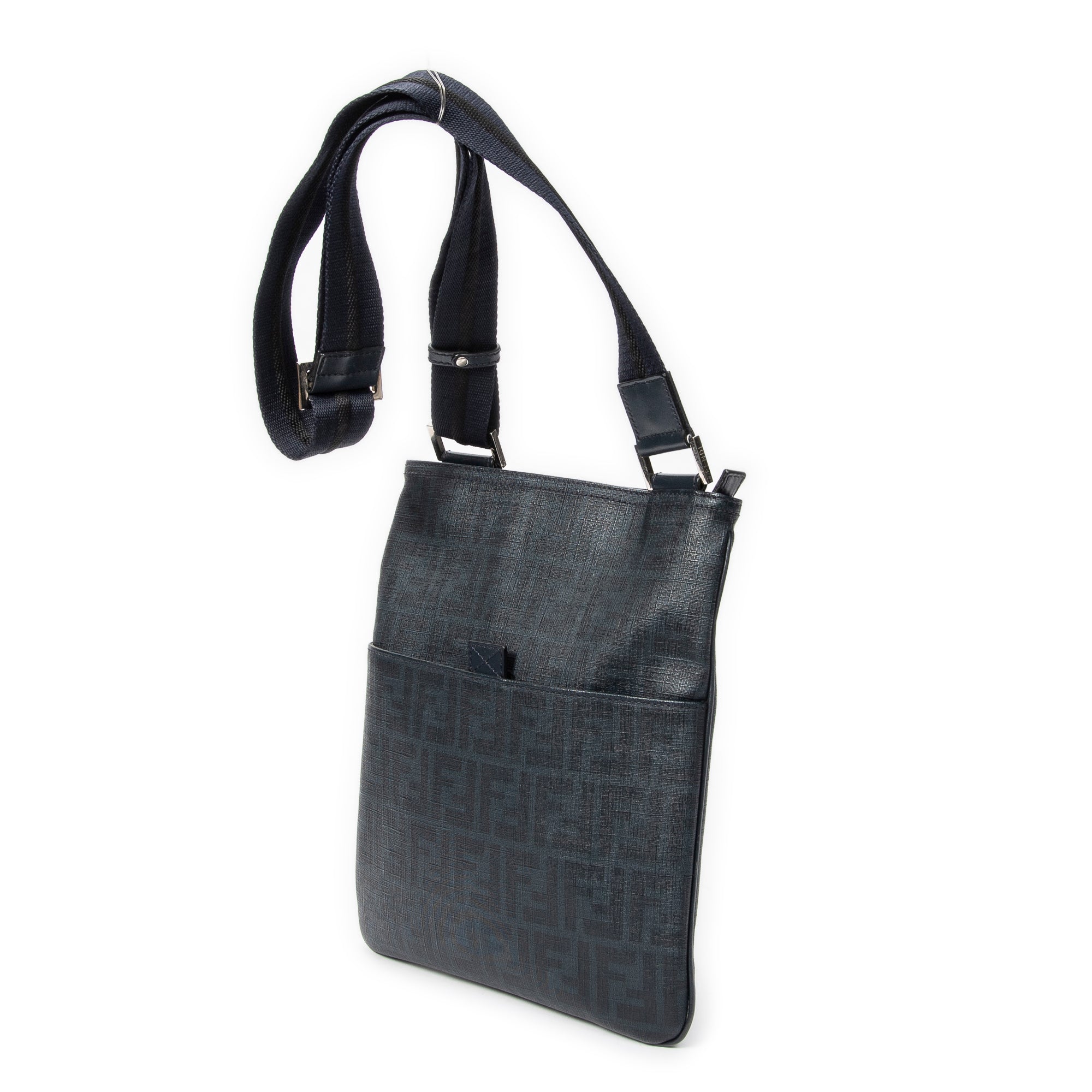 Shoulder Bag Slip Pocket Flat Messenger Navy Zucca Coated Canvas