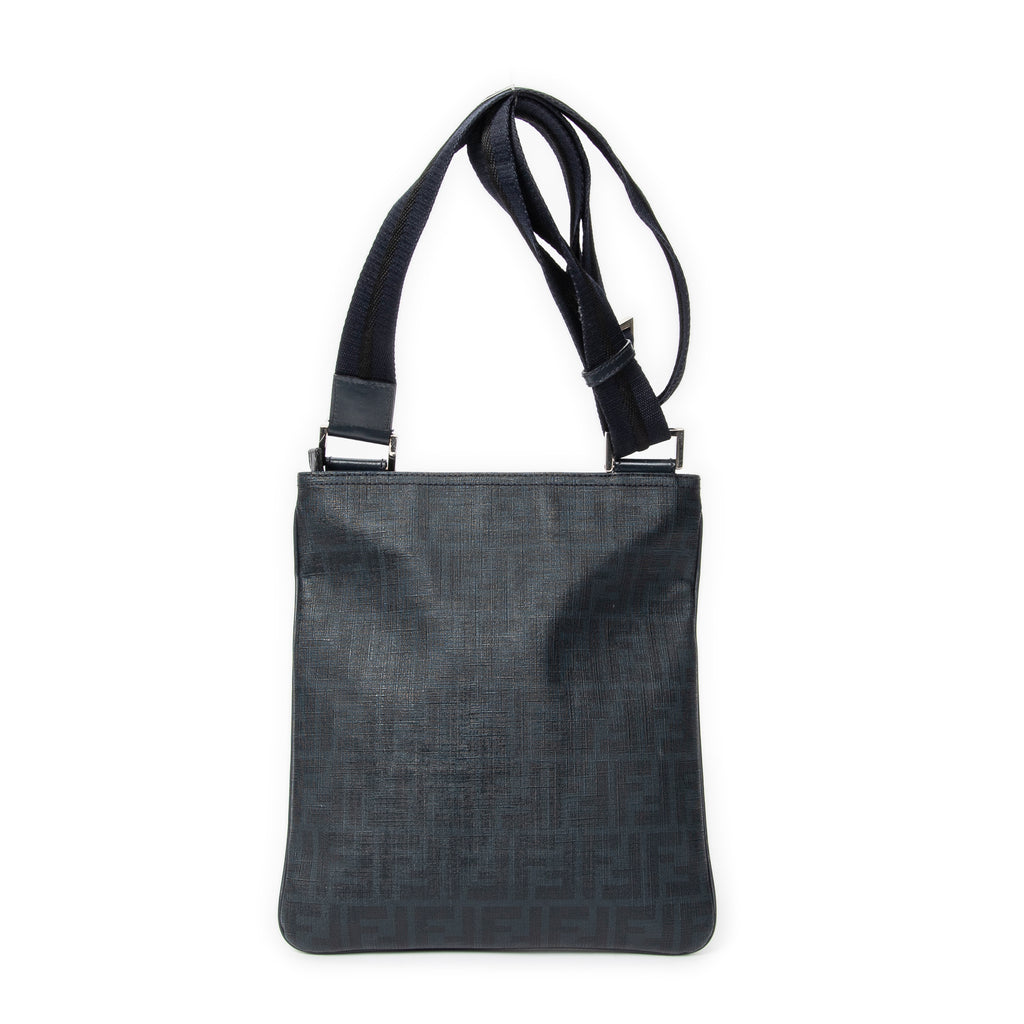 Shoulder Bag Slip Pocket Flat Messenger Navy Zucca Coated Canvas