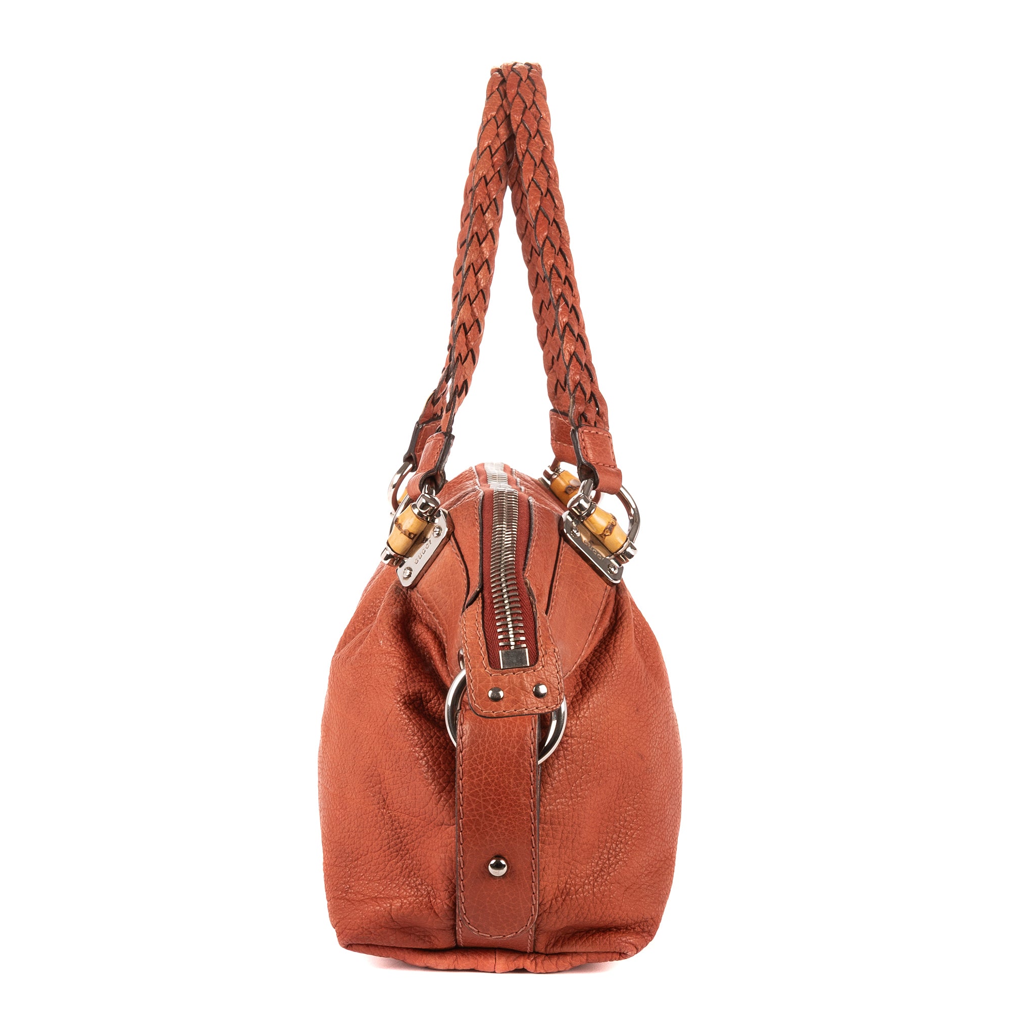 Shoulder Bag Large Bamboo Bar Boston Orange Grained Calfskin Leather