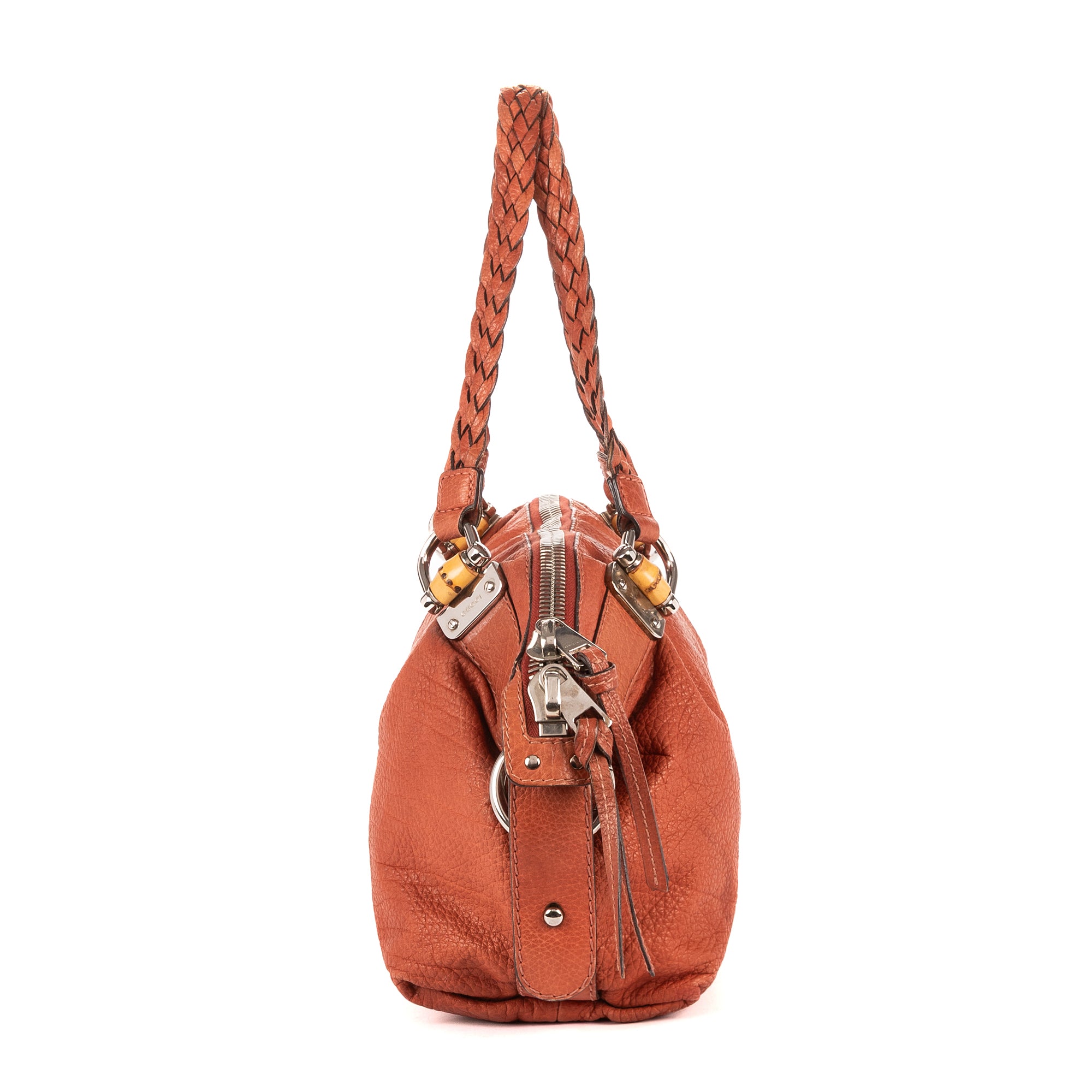 Shoulder Bag Large Bamboo Bar Boston Orange Grained Calfskin Leather