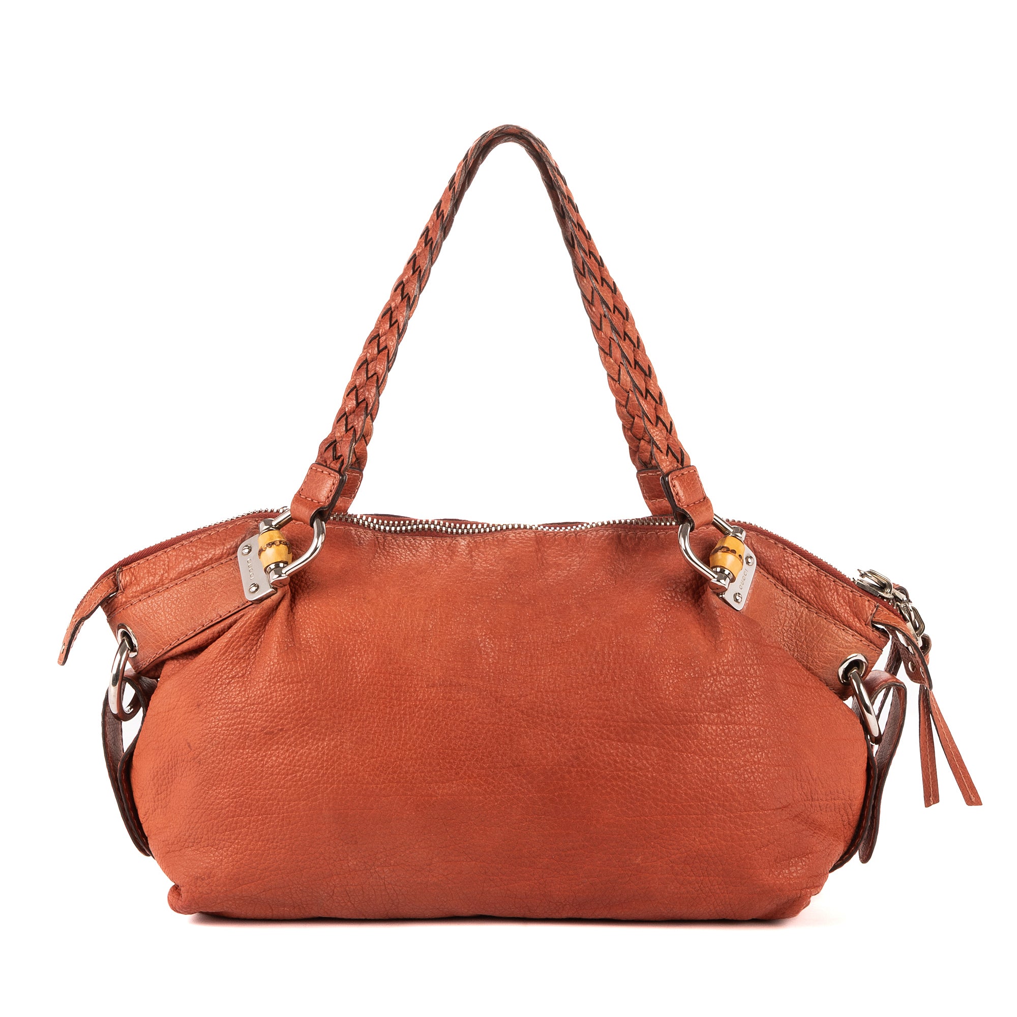 Shoulder Bag Large Bamboo Bar Boston Orange Grained Calfskin Leather
