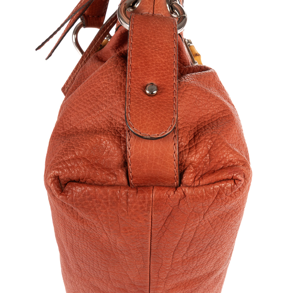 Shoulder Bag Large Bamboo Bar Boston Orange Grained Calfskin Leather
